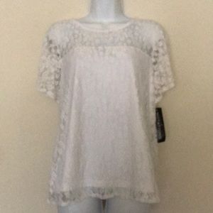White Lace Bat Sleeve Blouse By Notations.